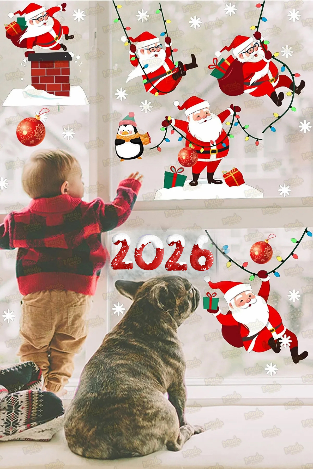 PANDA SOKAĞI Yılbaşı Sticker 2026 Yılbaşı Yeni Yıl Sevimli Noel Baba Ve Kar Taneleri Çocuk Bebek Odası fotoğrafı 4 (önizleme)