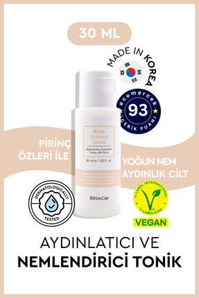 Bibimcos Rice Extract Toner 30ml - Aydınlatıcı & Nemlendirici Pirinç Toniği