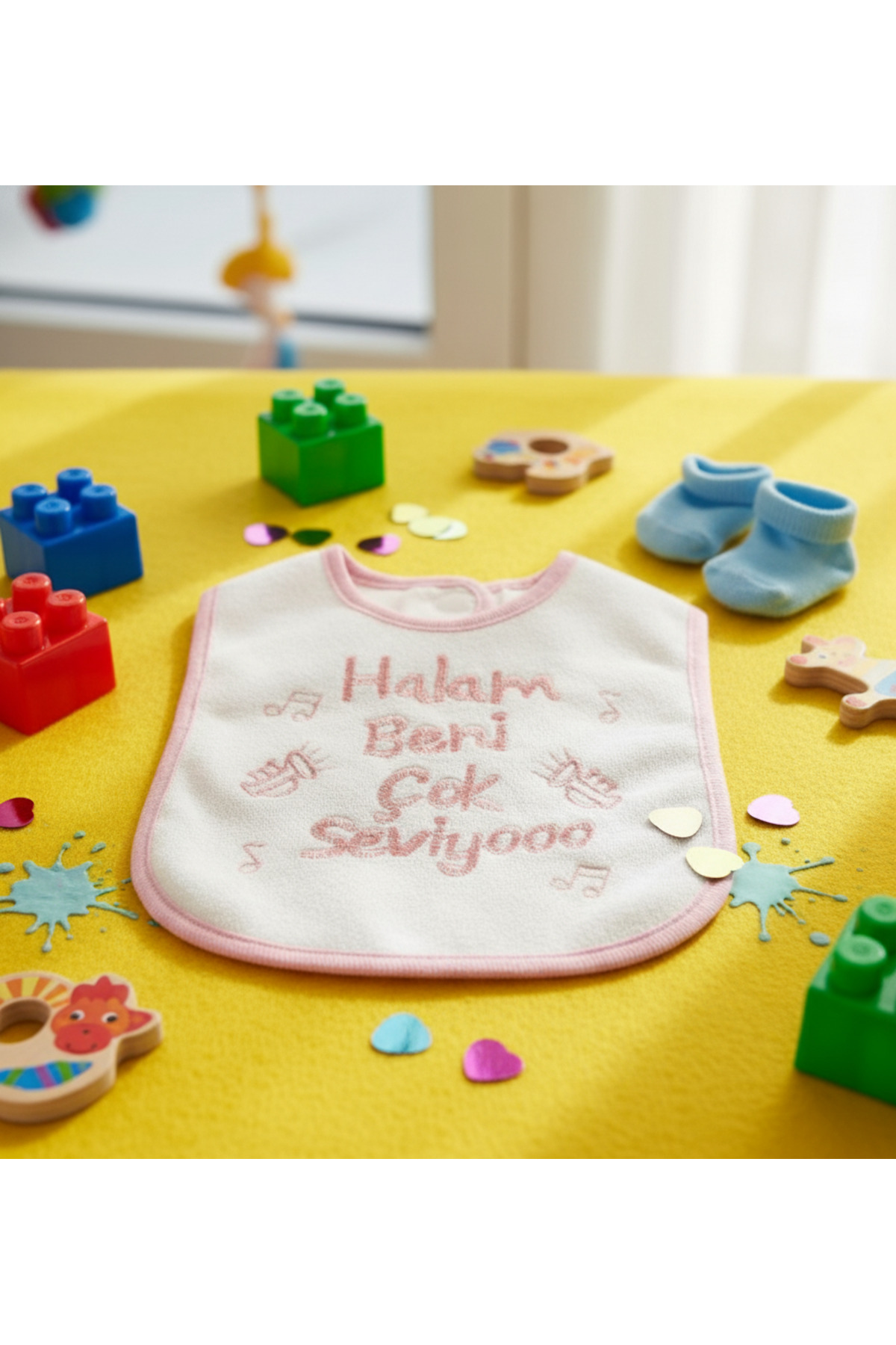 Babix Halam Beni Çok Seviyoo Yazılı Mama Önlüğü Pembe fotoğrafı 5 (önizleme)