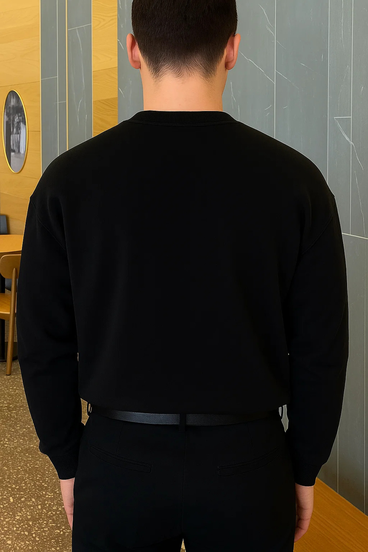 COMBİNE MİCHAİL Erkek Relax Fit Kışlık Siyah Basic Kazak görsel 5