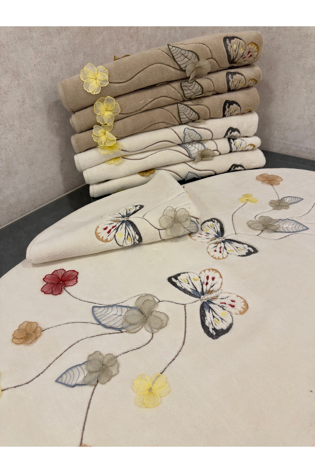 incisecrethome Embroidered 100% Cotton Rug & Mat Set – Non-Slip