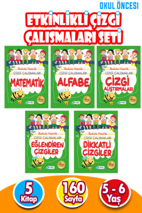 Harika Kitap 5-6 Yaş Ilkokula Hazırlık Çizgi Çalışmaları Seti 5 Kitap 160 Say...