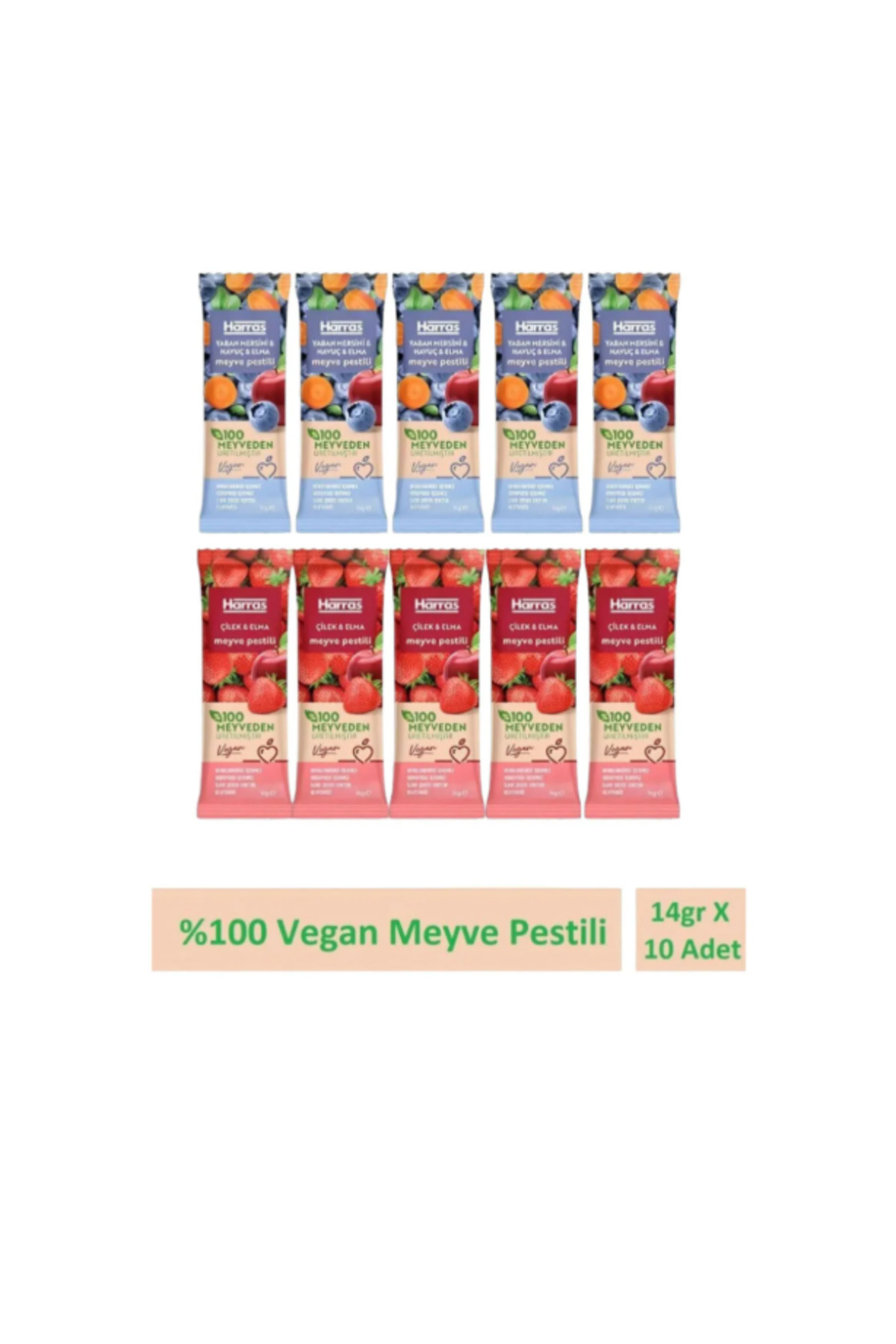 Harras Vegan meyve pestili Çilek Elma Yaban Mersini Havuç 14gr X 10 adet