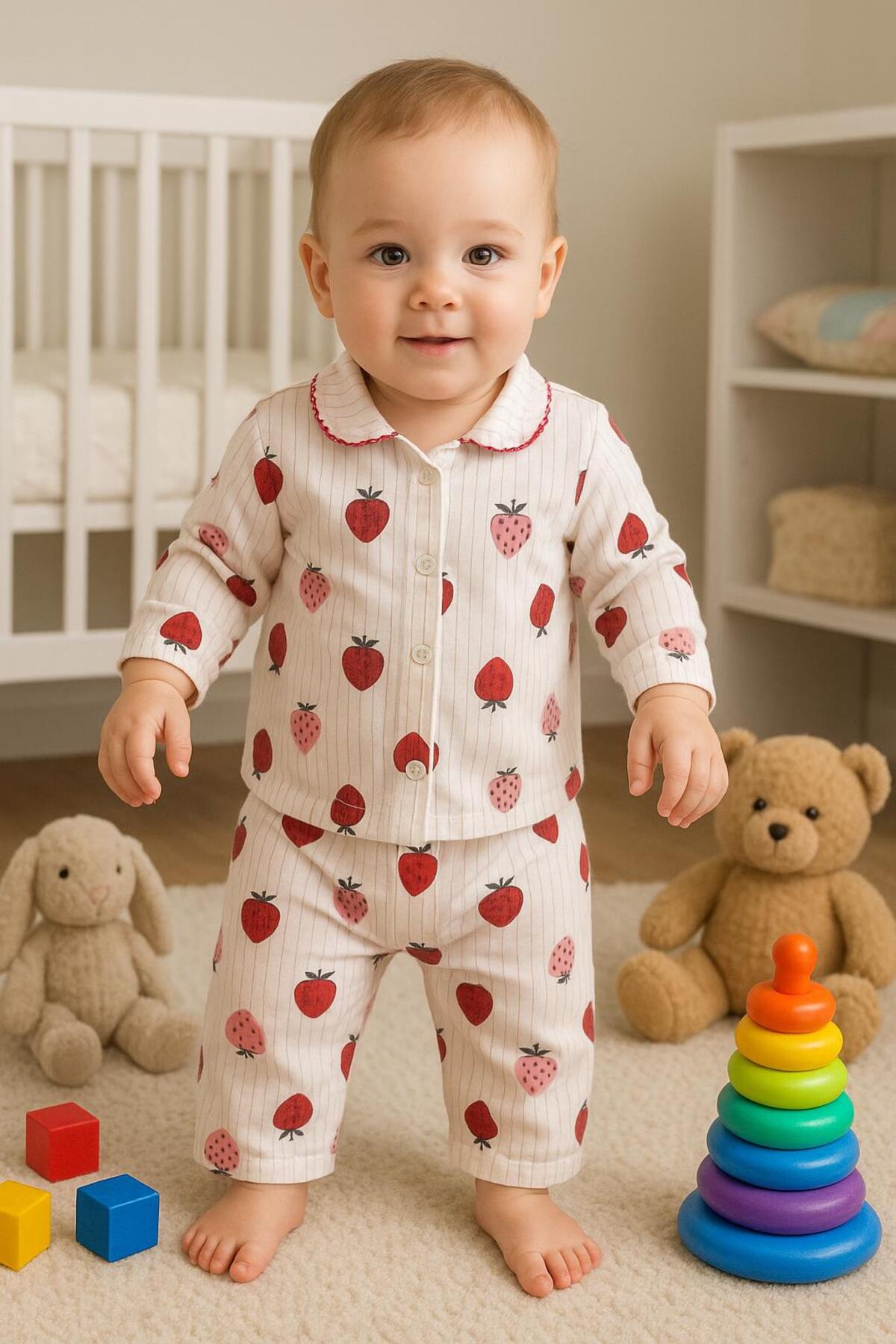 anne dokunuşu gibi KUZUM BEBE Pembe Kalpli Love Organik Omuzdan Çıtçıtlı 2’li Fitilli Kumaş Kız Bebek Çocuk Alt Üst Pijama Takımı fotoğrafı 2 (önizleme)