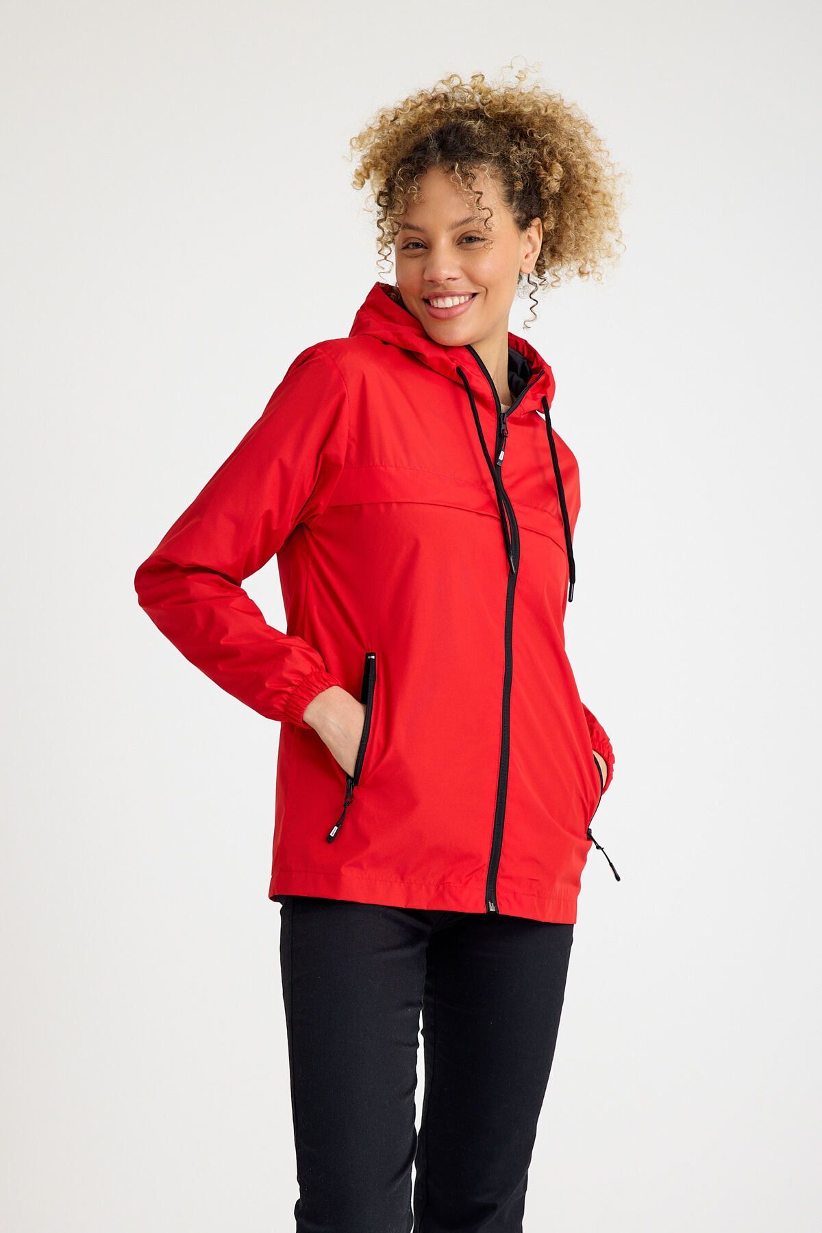 comstar  Kadın Içi Astarlı Suya Dayanıklı Kapüşonlu Cepli Yağmurluk - Görsel 5