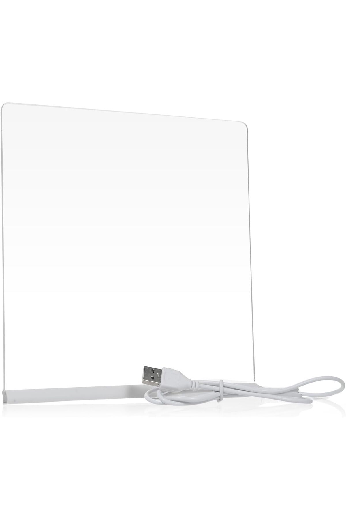 Genel Markalar MallArt® LED Işıklı Akrilik Yazı Tahtası - 20x20 cm Şeffaf Not Panosu, USB Bağlantılı, 7 Renkli Kale