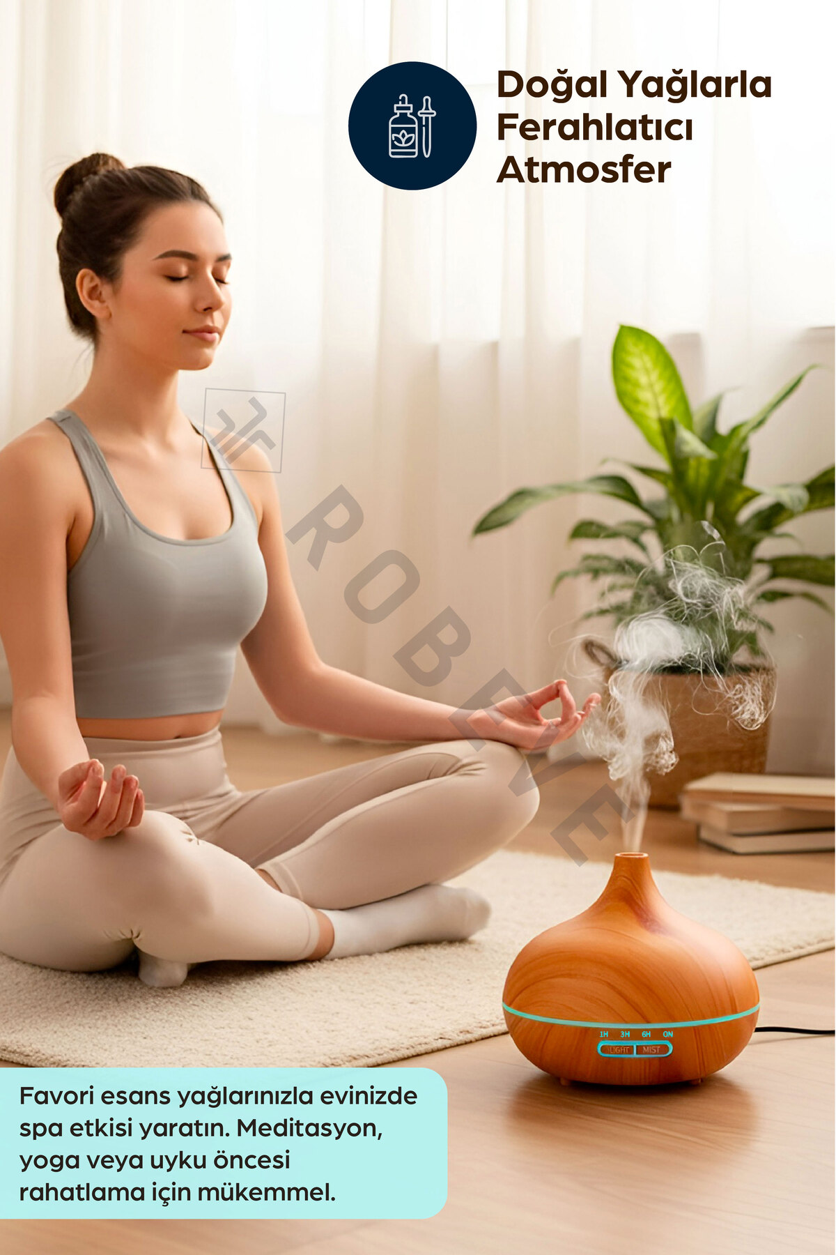 ROBEVE 550 ml Hava Nemlendirici Buhar Makinesi Ultrasonik Aroma Difüzör Oda Nemlendirici Işıklı Zamanlayıcı fotoğrafı 7 (önizleme)