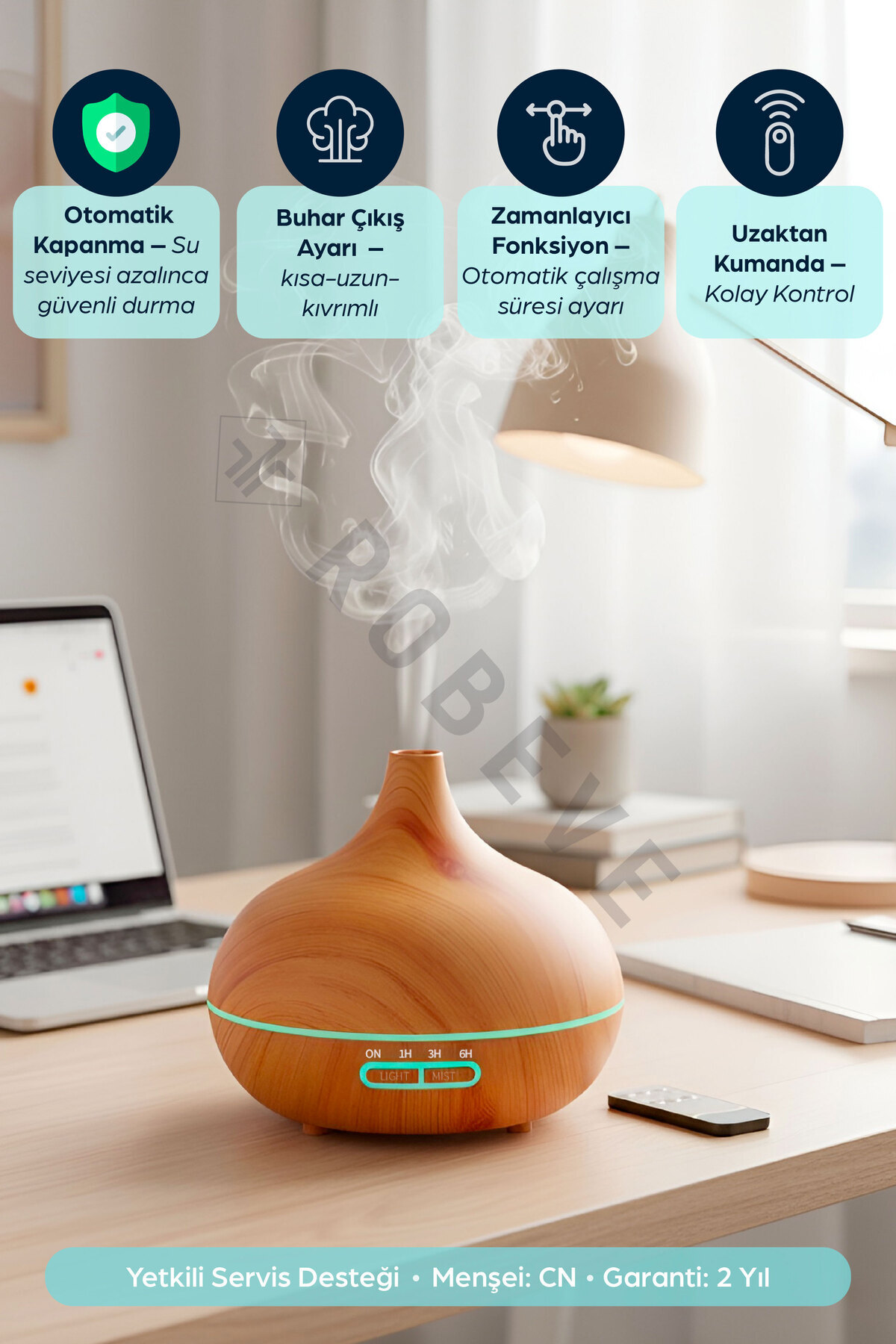 ROBEVE 550 ml Hava Nemlendirici Buhar Makinesi Ultrasonik Aroma Difüzör Oda Nemlendirici Işıklı Zamanlayıcı fotoğrafı 2 (önizleme)