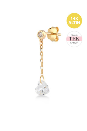 KURSHUNI Shining Heart, 14 Ayar Altın Küpe (TEK Satılır)