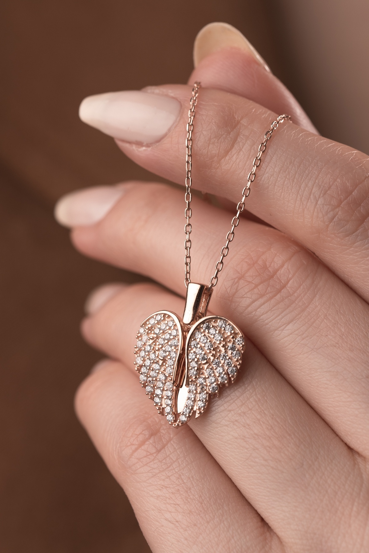 Two Arts Kişiye Özel İsim Yazılabilir Açılır Kapanır Melek Kanadı Kolye | 925 Ayar Gümüş I Rose Gold Kaplama görsel 4