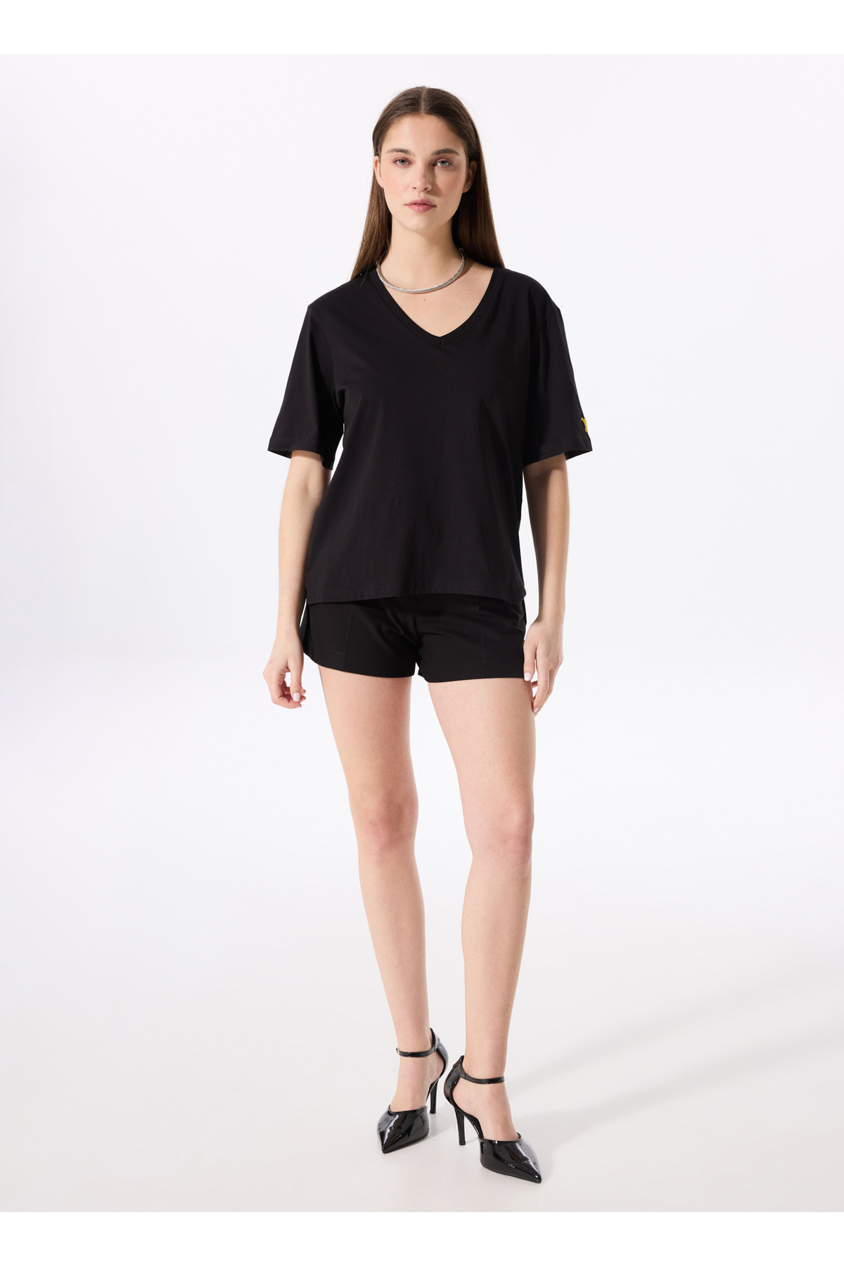 Fabrika  Siyah Kadın V Yaka Oversize T-Shirt TALITA - Görsel 3