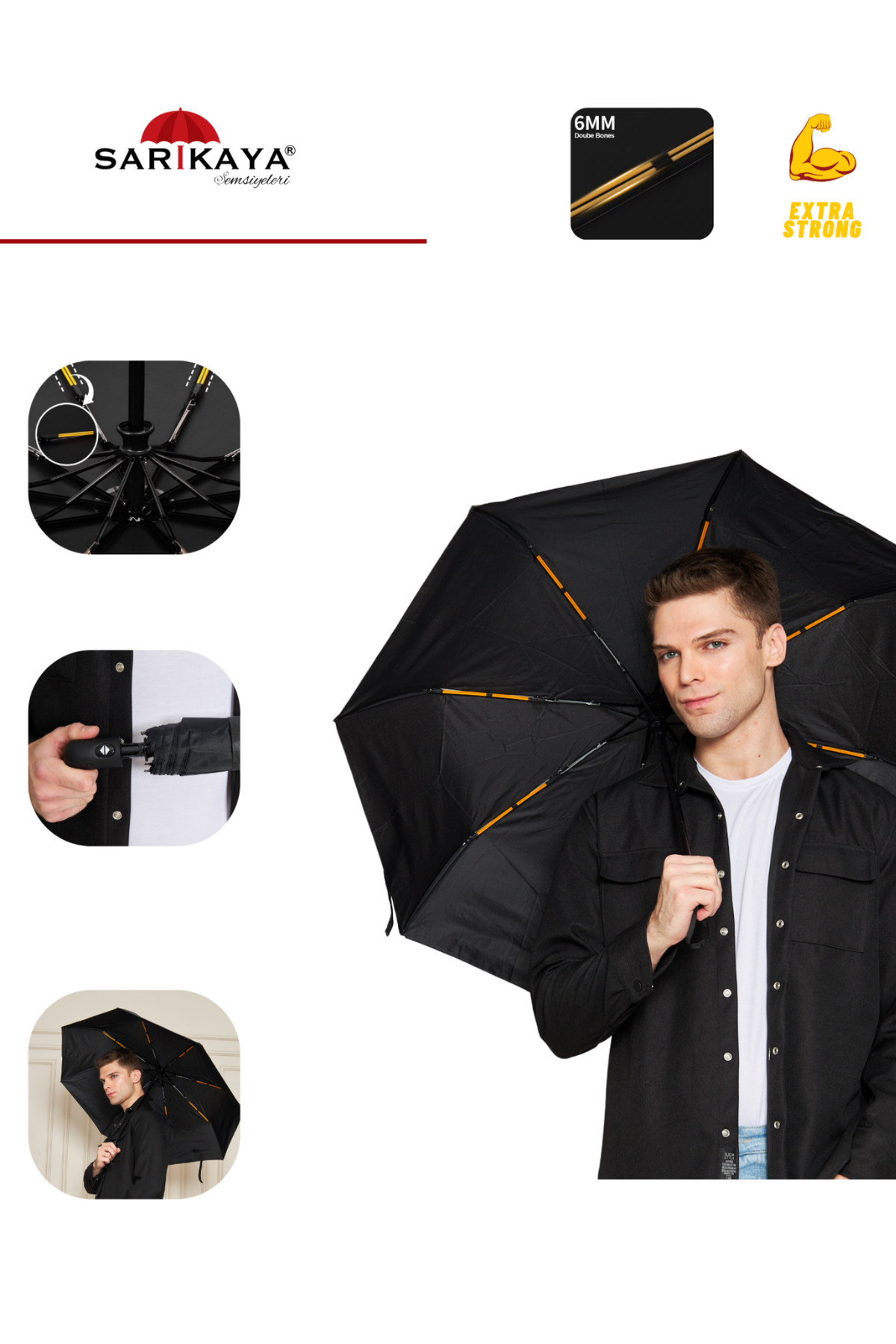 Sarıkaya Şemsiye 8 FİBER TEL (EKSTRA GÜÇLÜ) TAM OTOMATİK ŞEMSİYE