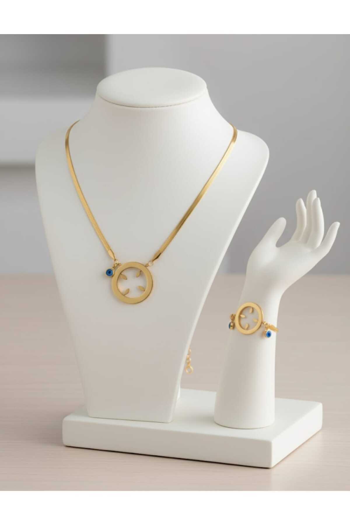 SONES Çeyrek Altın Uyumlu Kolye Bileklik Çelik Takı Seti | Sns500853