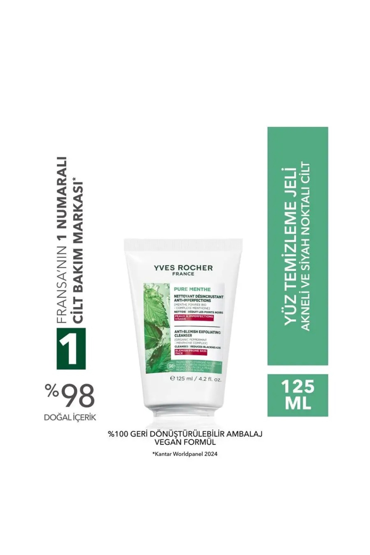 Yves Rocher Akneye Eğilimli Ciltler Için Pure Menthe Peeling Etkili Prebiyotik Yüz Yıkama Jeli-125 ml — 90301