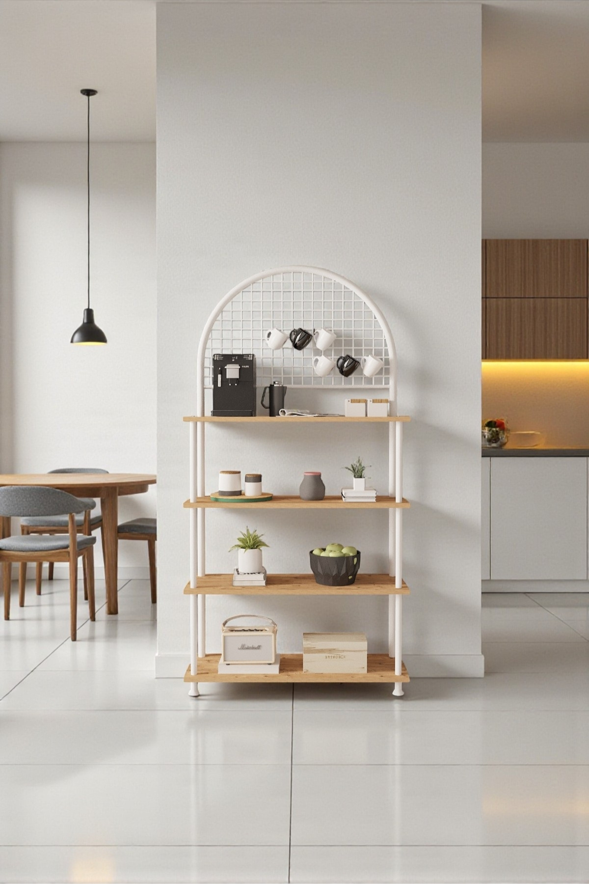 Mobitopya Çevir Kur Atlantik Çam 4 Raflı Kahve Köşesi Dolabı | Mutfak Düzenleyici, Stand, 71x167x35 Cm”