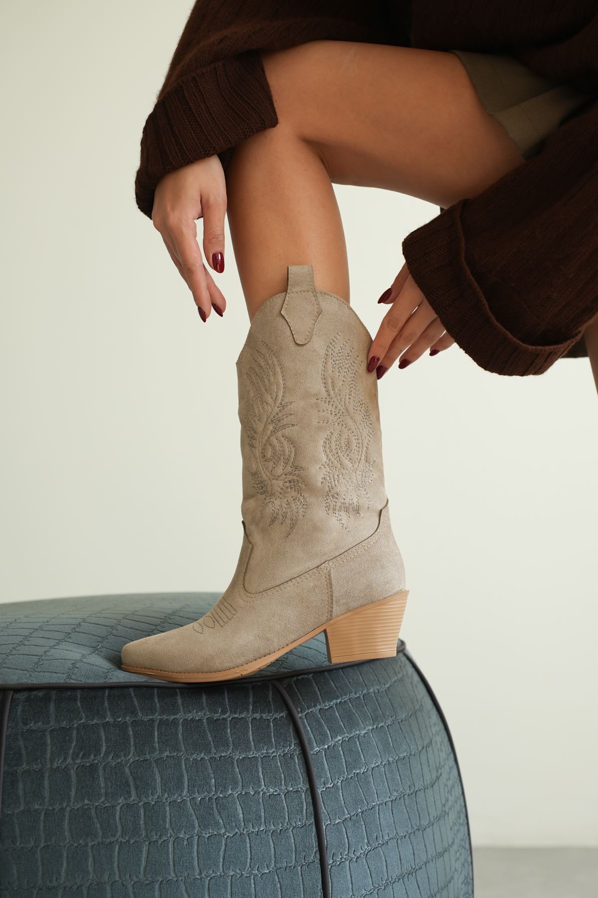 MODAADAM  Kadın Meloni Kovboy Çizme - Vizon - Görsel 4