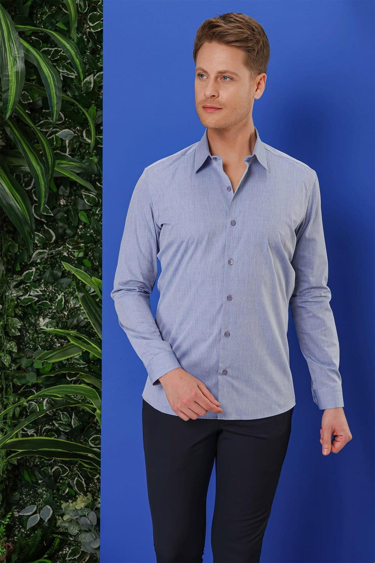 Efor  GK 679 Slim Fit Koyu Mavi Klasik Gömlek - Görsel 3