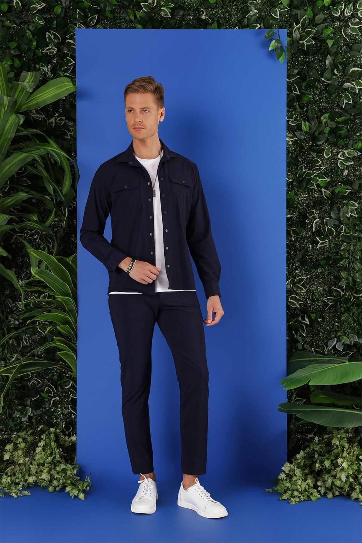 پیراهن کلاسیک مردانه G 1553 Slim Fit Navy Blue — رنگارنگ G1553Y0223 — تصویر 5 از 8