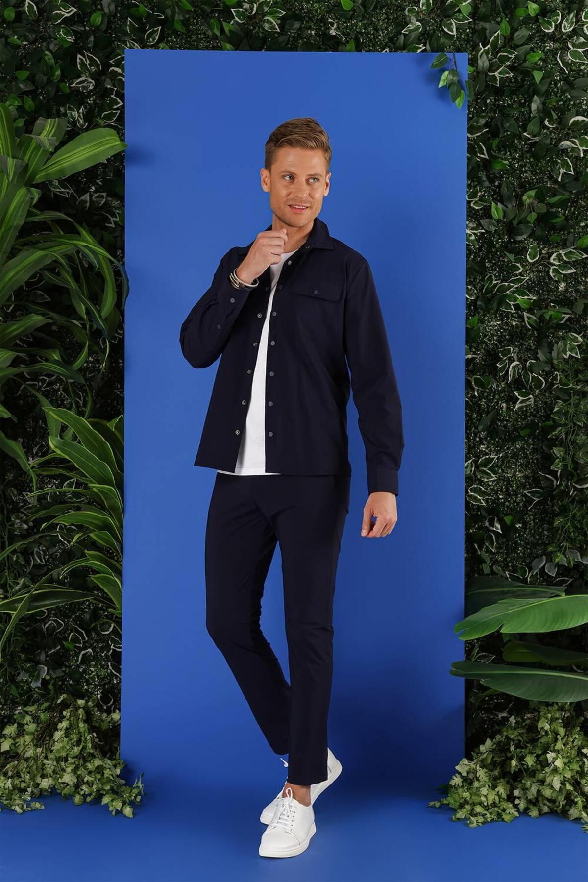 پیراهن کلاسیک مردانه G 1553 Slim Fit Navy Blue — رنگارنگ G1553Y0223 — تصویر 3 از 8
