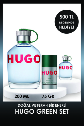 BOSS Hugo Man Green EDT 200 ml Erkek Parfüm & Hugo Green 75 ml Deodorant Stick
