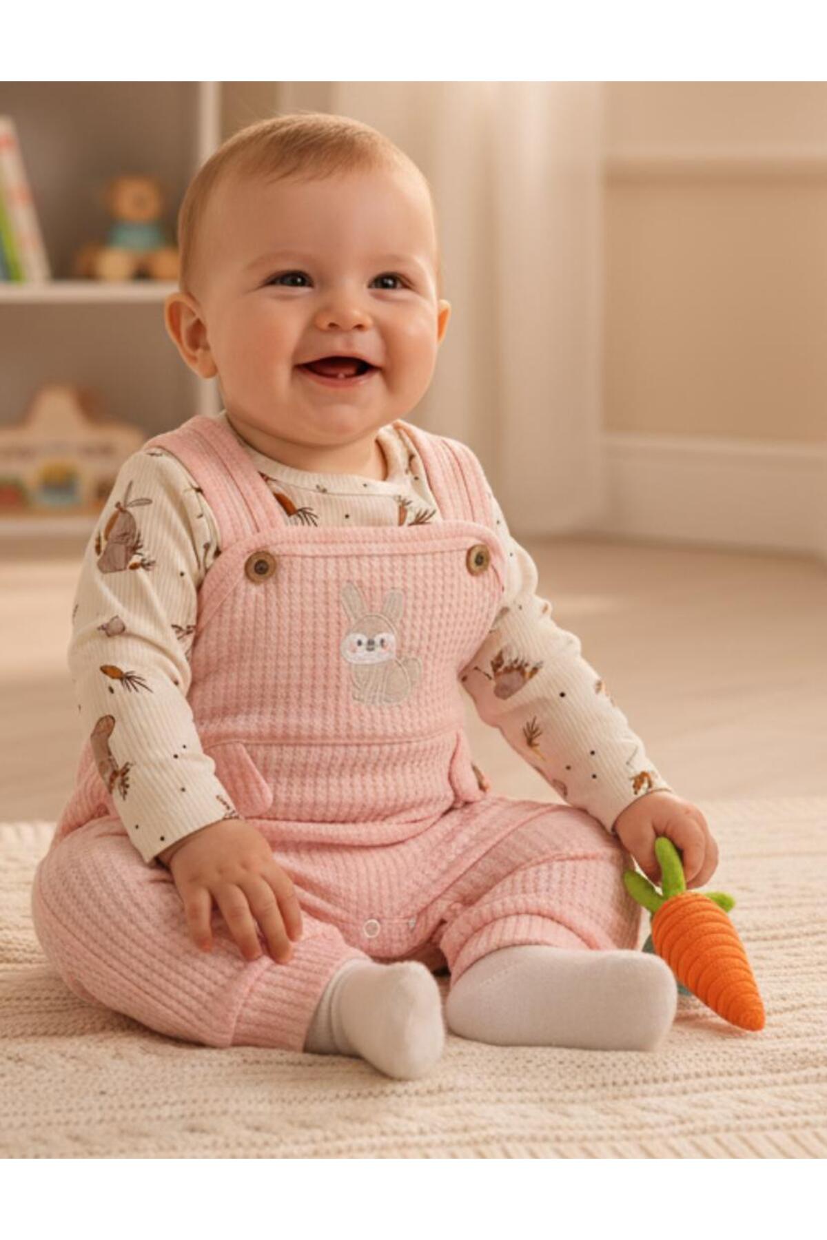 Baby Girl Jumpsuit with Rabbit Embroidery