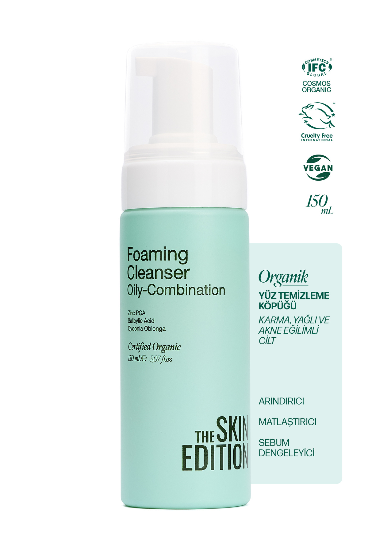 The Skin Edition Organik Sertifikalı Yüz Temizleme Köpüğü 150 ml | Karma, Yağlı, Akne Eğilimli Cilt
