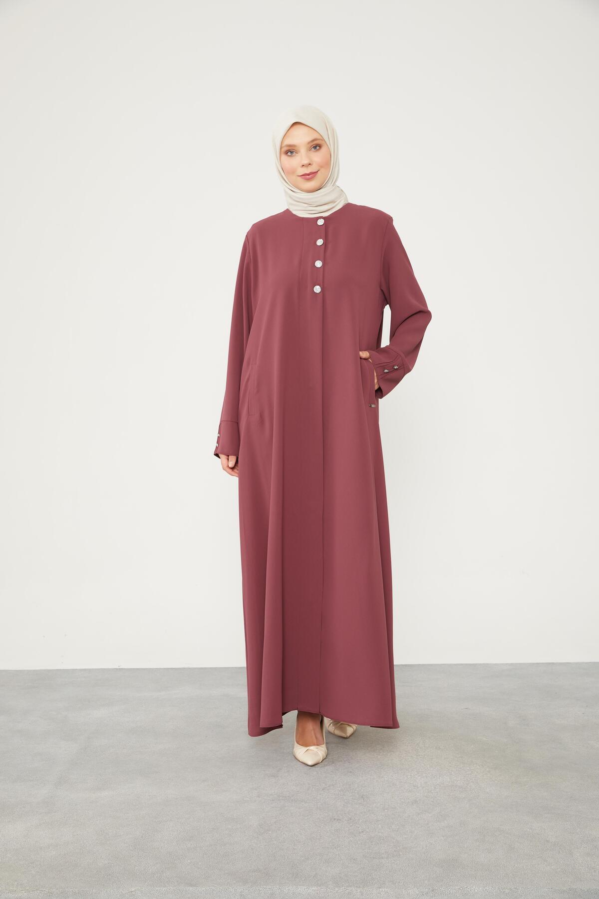 Levidor Gül Taş Düğmeli Bisiklet Yaka Ferace