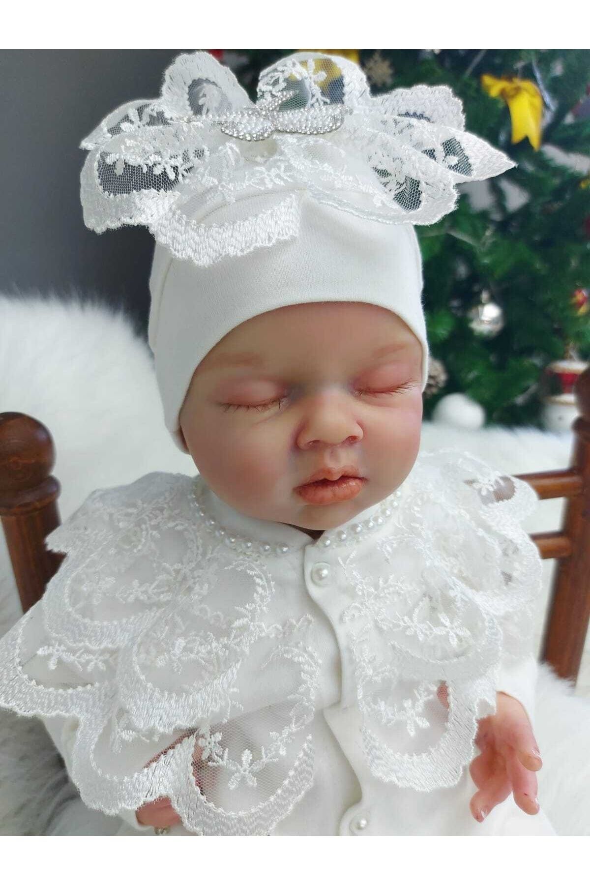 Şeker Tadında Tasarımlar Güpür Ve Inci Detaylı Kız Bebek Tulum Seti,mevlüt Takımı fotoğrafı 3 (önizleme)