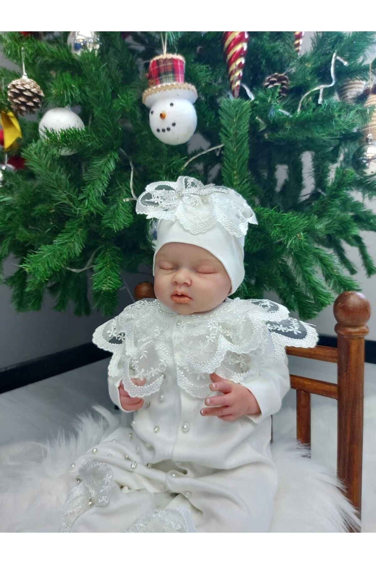 Şeker Tadında Tasarımlar Güpür Ve Inci Detaylı Kız Bebek Tulum Seti,mevlüt Takımı fotoğrafı 7 (önizleme)