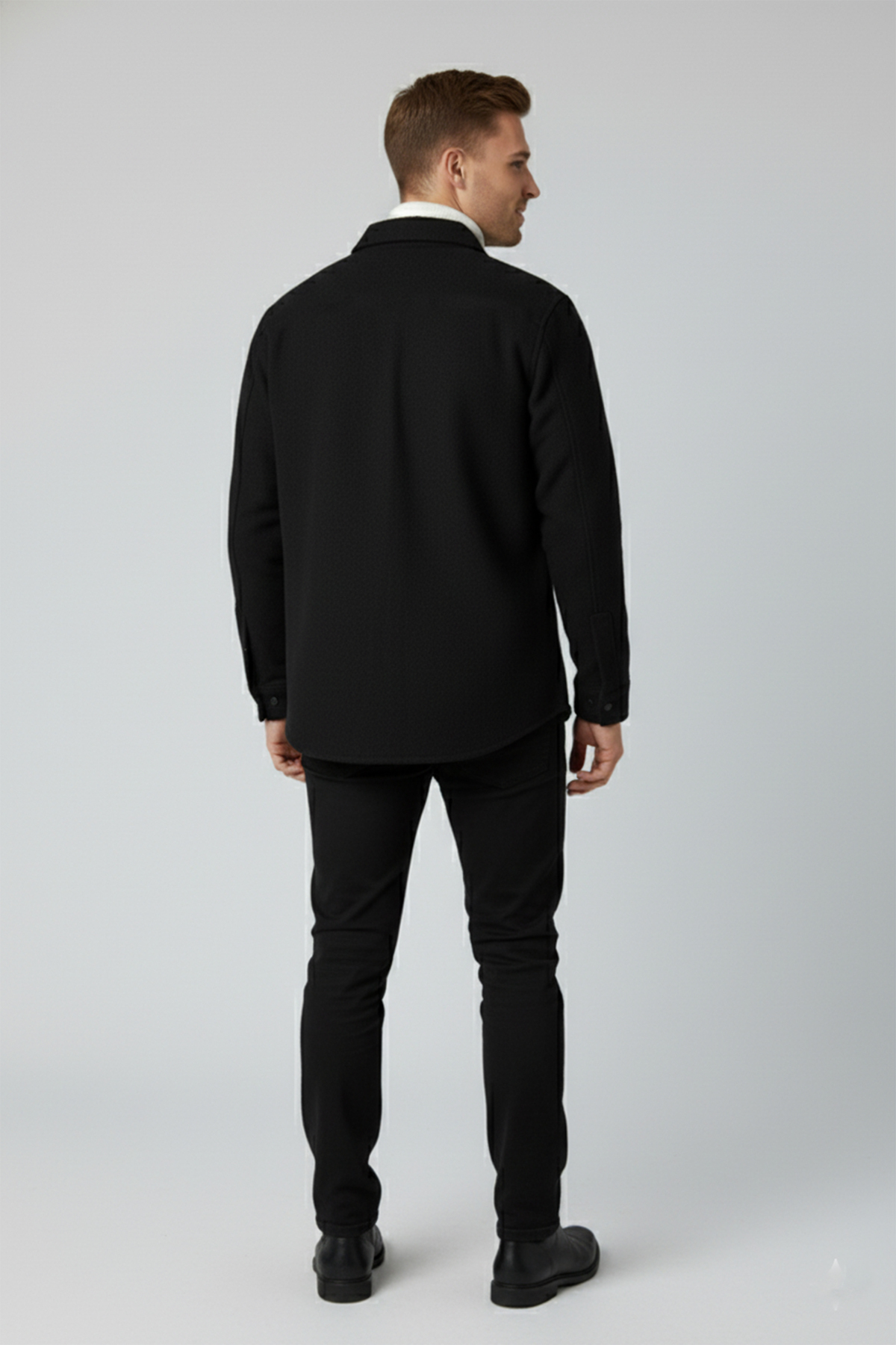 DeepSea  Erkek Siyah Kaşe Ceket Mont – Rahat Kesim Cepli Çıtçıtlı Ceket 2500559 - Görsel 2