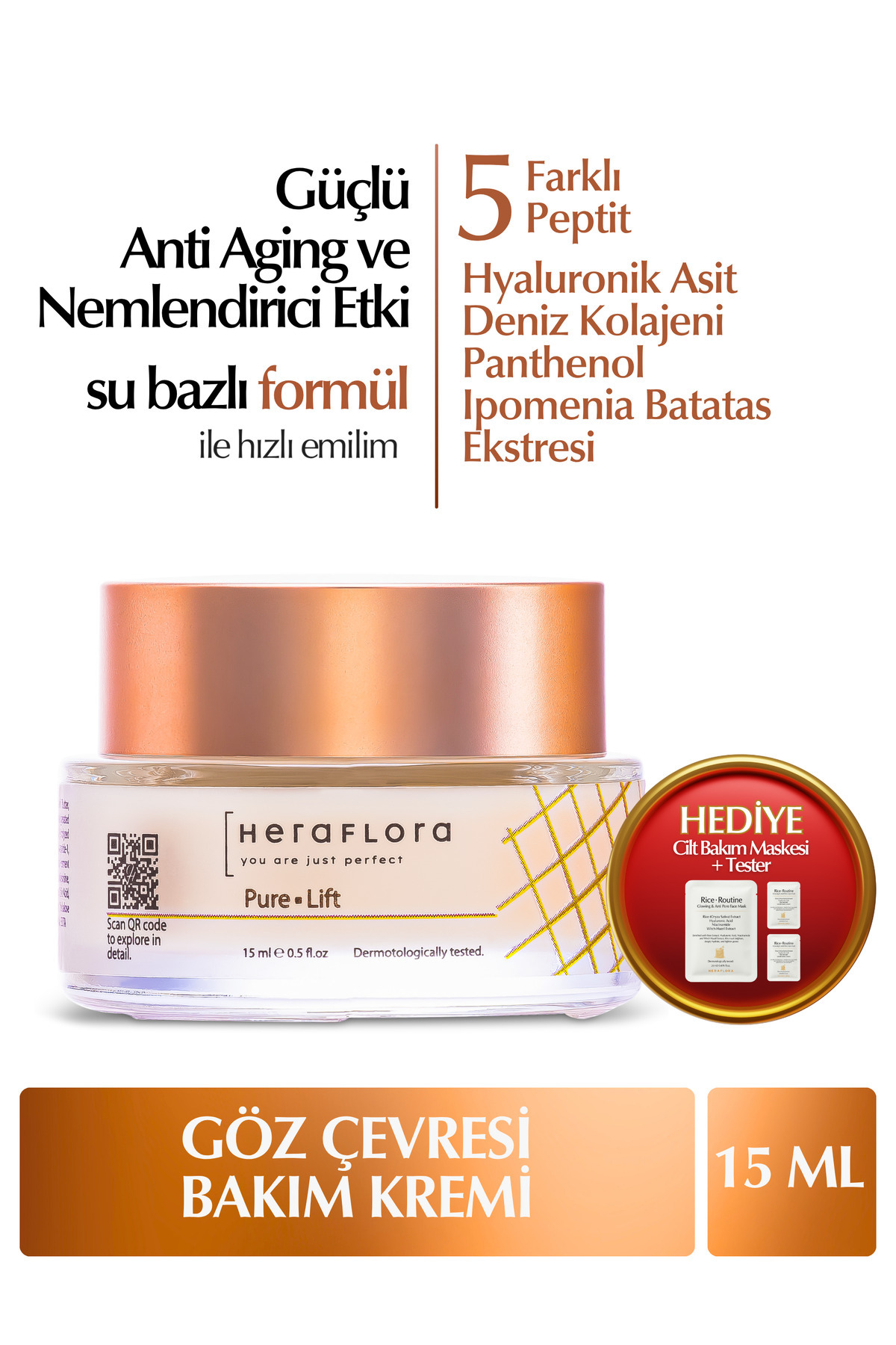 Heraflora Göz Altı Ve Göz Çevresi Yaşlanma, Morluk Ve Torbalanma Karşıtı Nemlendirici Peptit Krem 15 ml