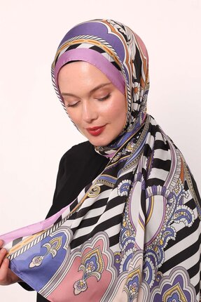 Levidor Lila Çizgili Hint İpeği Şal