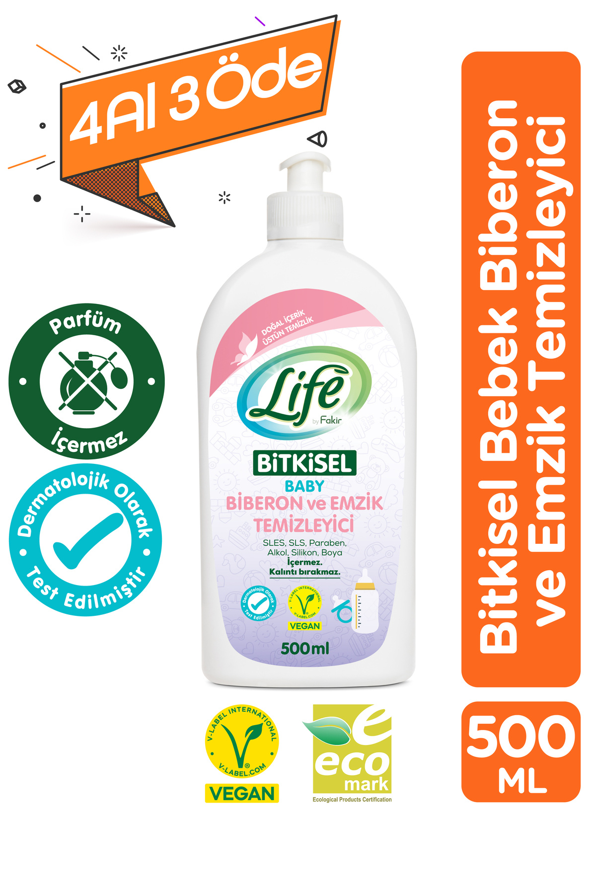 Life by Fakir Bitkisel Bebek Biberon Ve Emzik Temizleyici-parfümsüz, Doğal Içerik, Kalıntı Bırakmaz, Sabun Içerir.