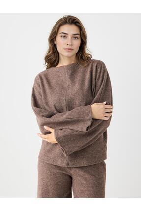 Jimmy Key Kahve Melanj Rahat Kesim Yarasa Kol Yumuşak Dokulu Sweatshirt