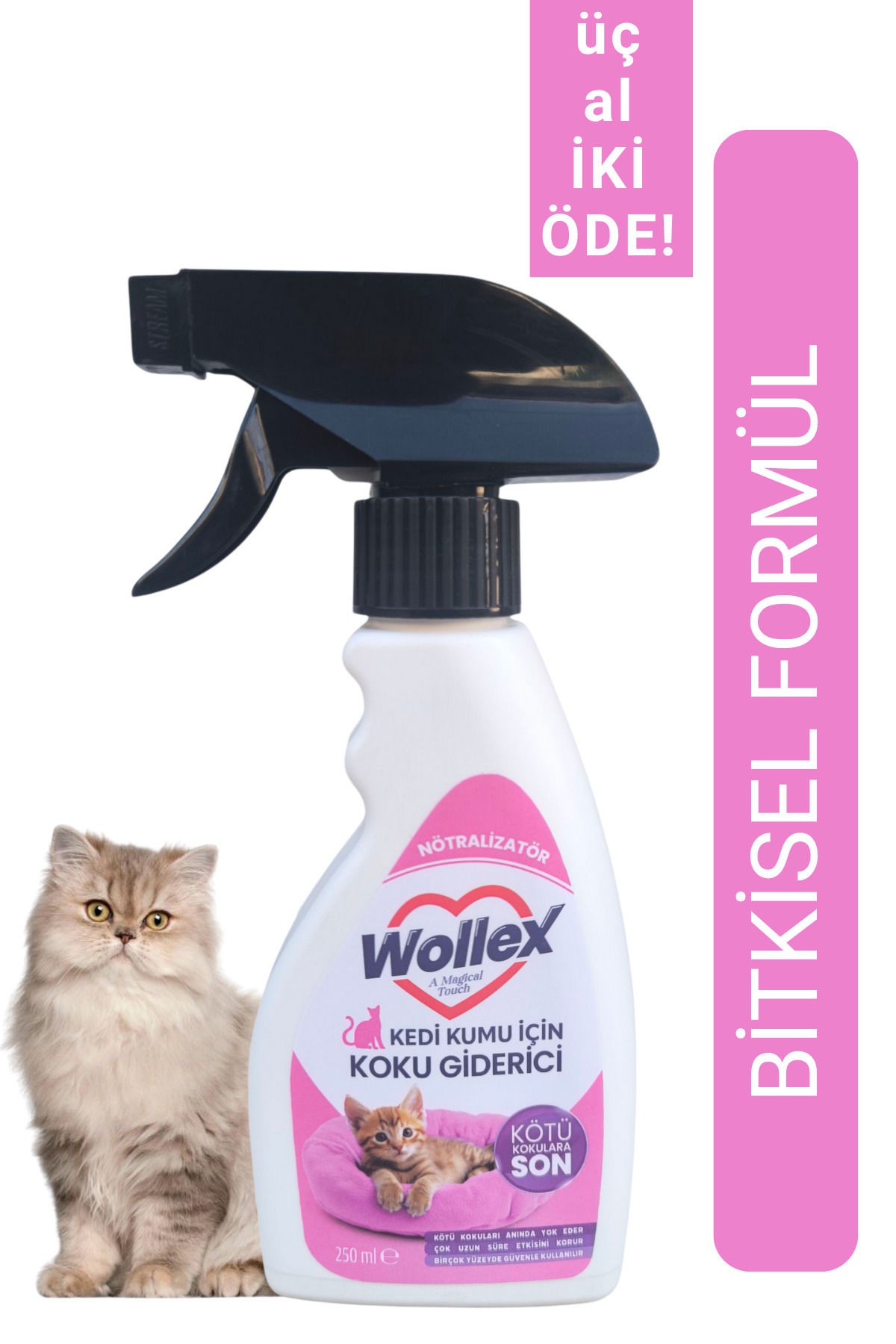 WOLLEX Kedi Kumu Ve Tuvaleti Koku Giderici, Doğal idrar Ve Çişi Spreyi, Kokusuz Tuvalet Için