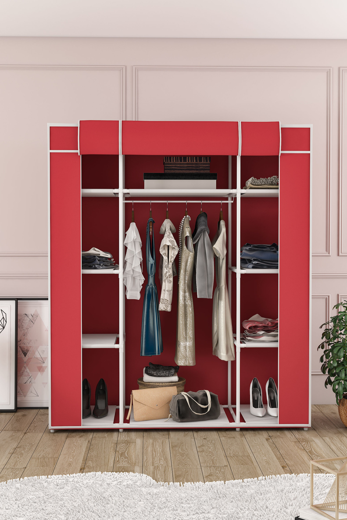 Imperial Star Bez Dolap Plastik Profilli 12 Raf 60cm Askı Portatif Dolap