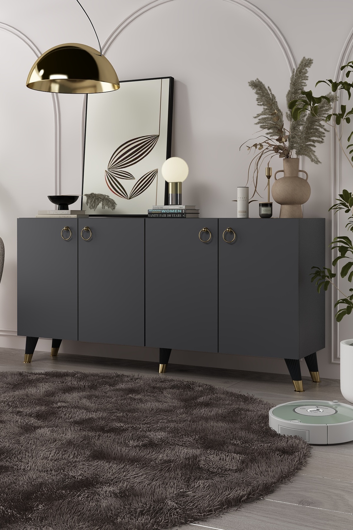 DEMONTE DECOR 8201-1DD KB150 KONSOL, TV ÜNİTESİ ANTRASİT-ALTIN