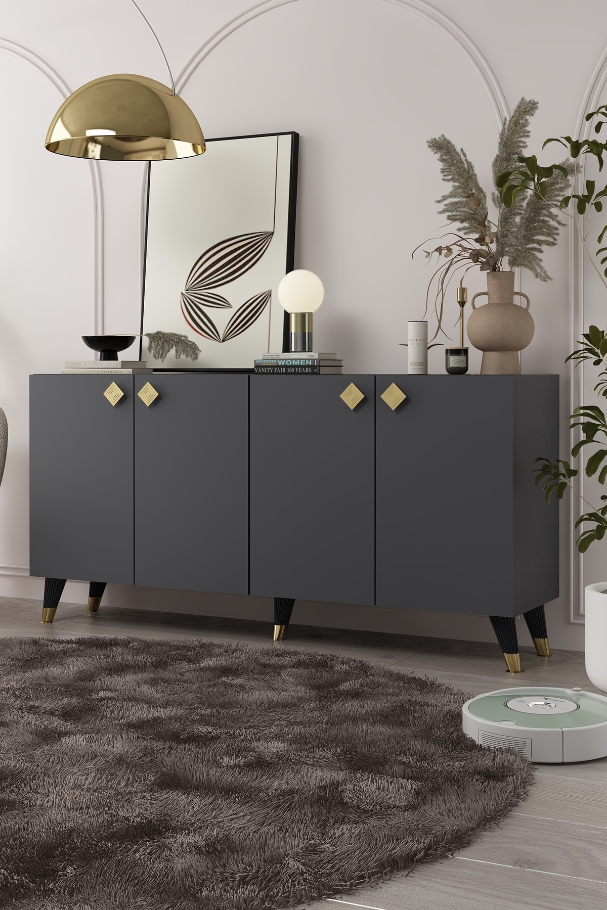 DEMONTE DECOR 8200-1DD KB150 KONSOL, TV ÜNİTESİ ANTRASİT-ALTIN