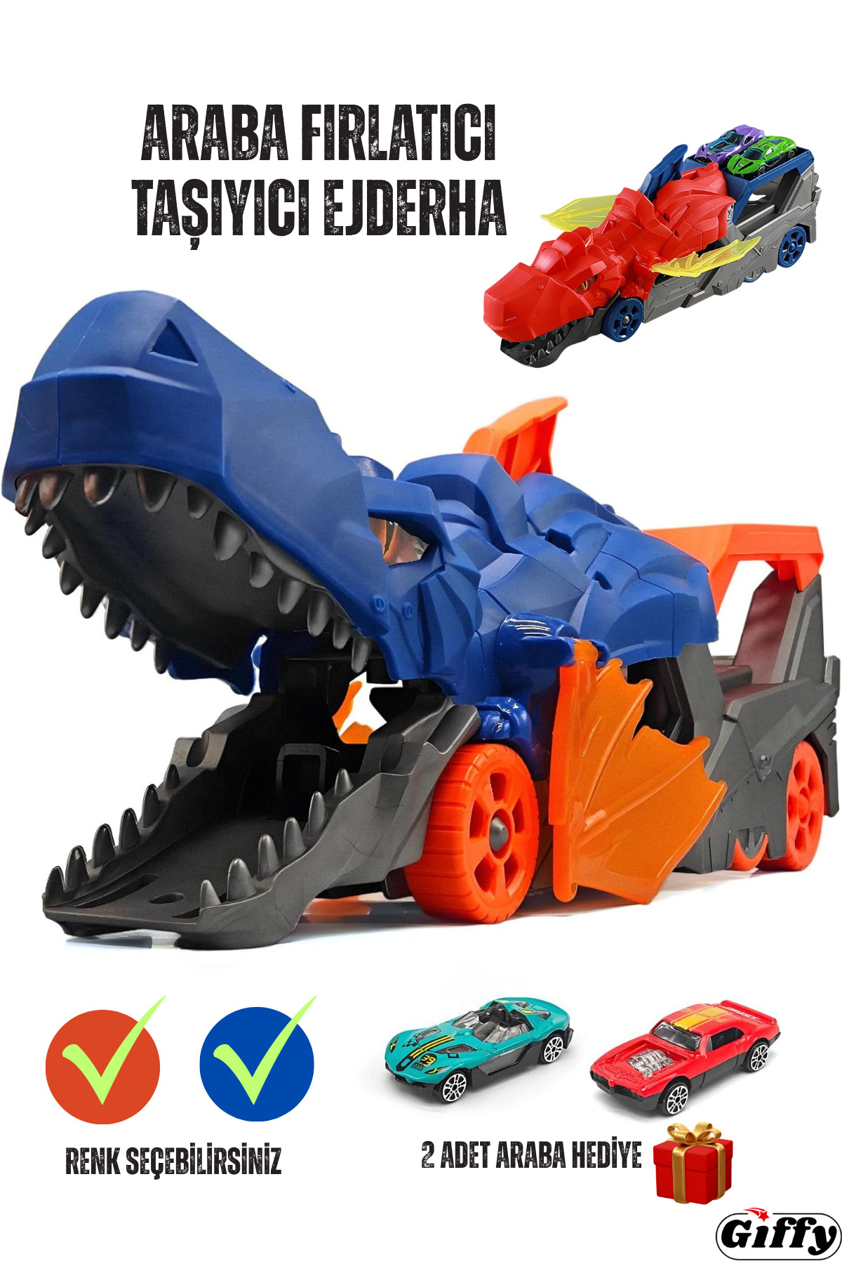 Dinosaur Car Carrier and Launcher - Interactive Toy Vehicle with Car Storage Space 2 Car Gift