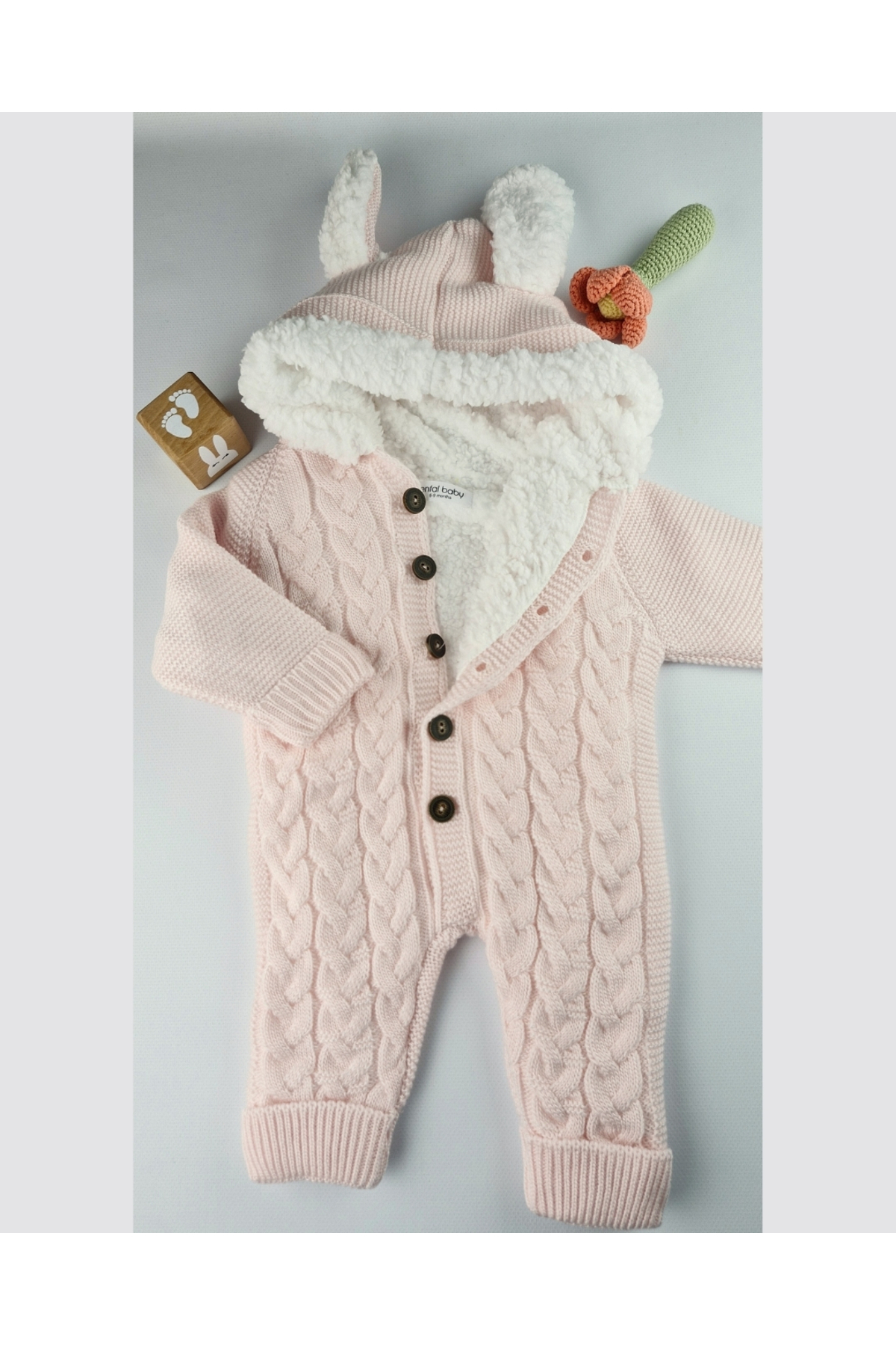 asliva Kız Bebek Şeker Pembe Triko Tulum – Peluş Astarlı Kapüşonlu Kışlık (6-24 Ay) fotoğrafı 4 (önizleme)