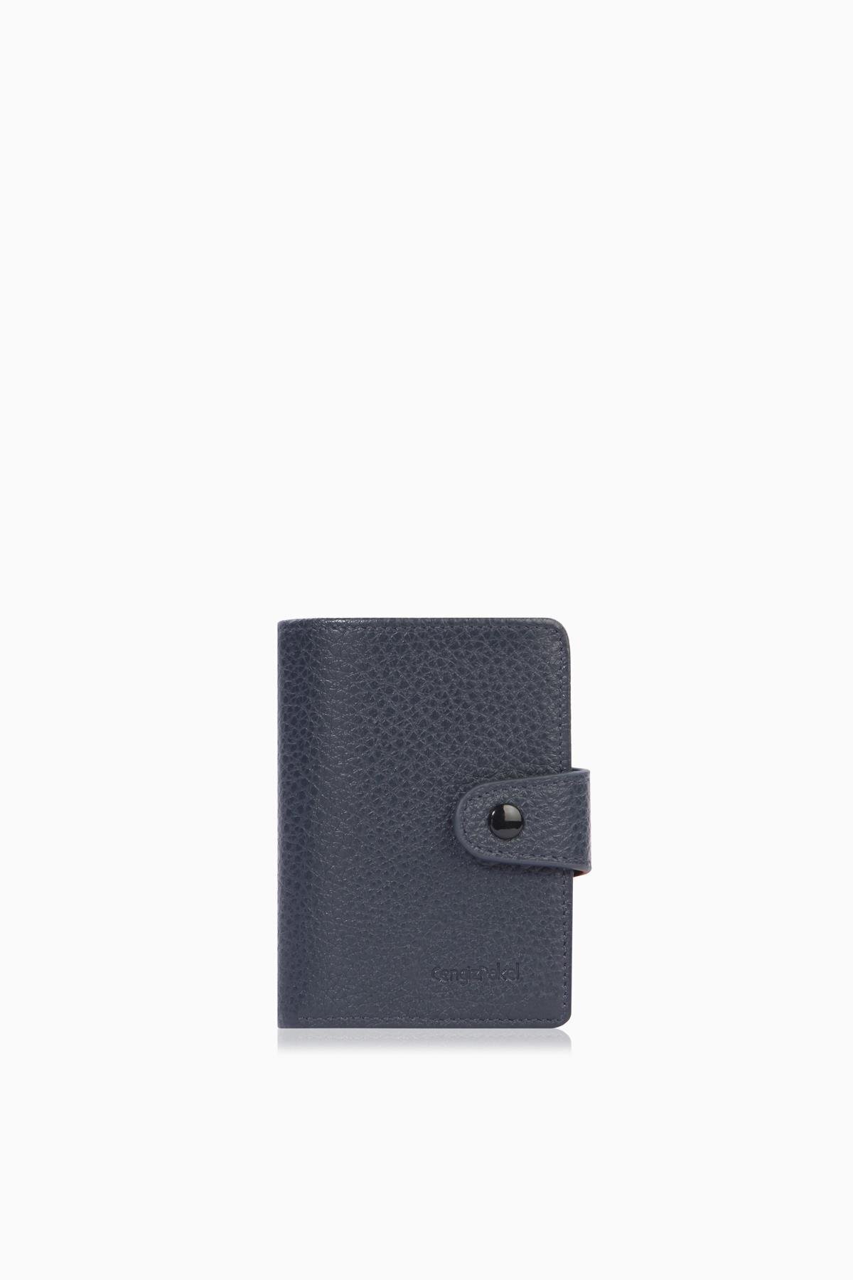 CENGİZ PAKEL Şeffaf Bölmeli Çıtçıtlı Hakiki Deri Erkek Kartlık – 2517 - Lacivert