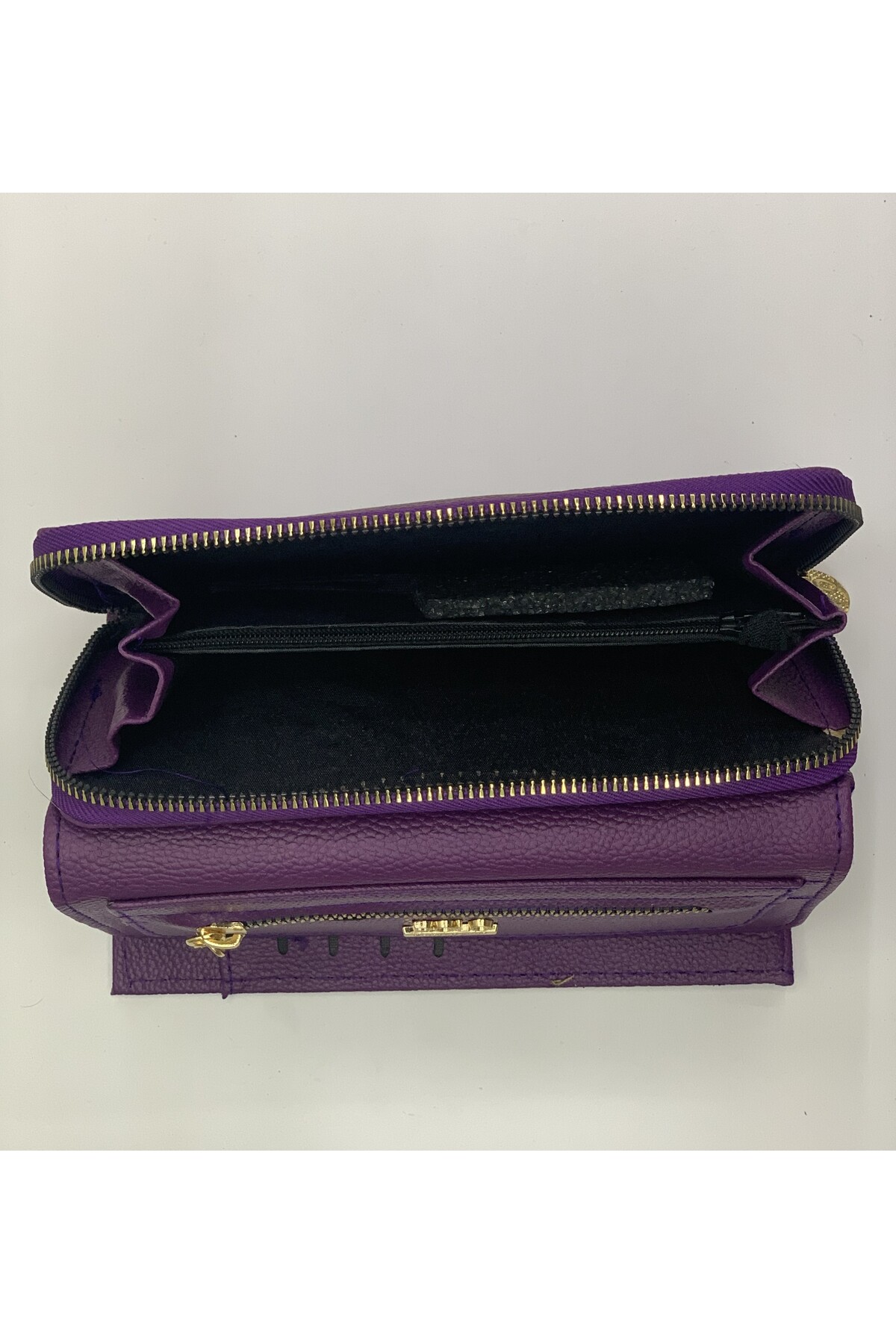 PurpleART Kadın Mor Polo Armalı Mıknatıs Kapaklı Büyük Boy Yatay Cüzdan 10x19x5cm görsel 3