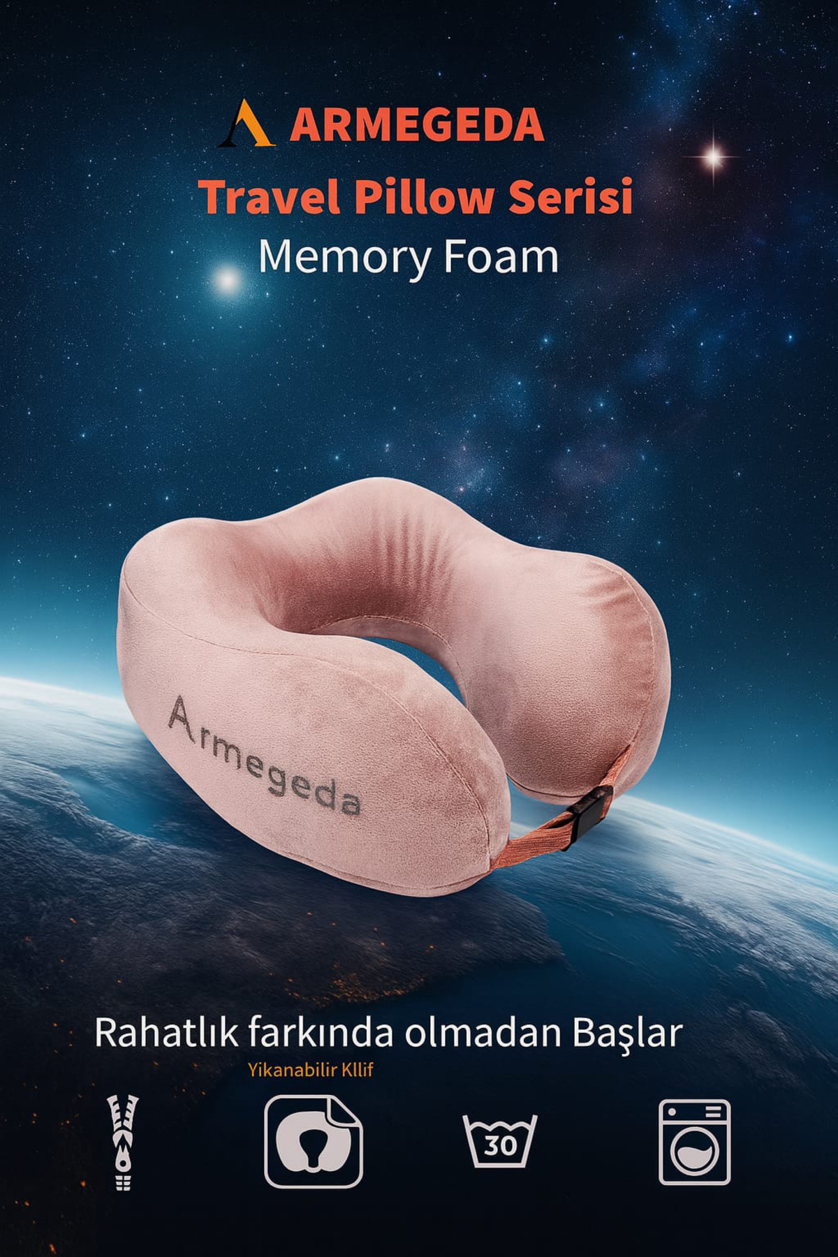 Armegeda Siyah Memory Foam Boyun Destekli Seyahat Yastığı – U Şekilli