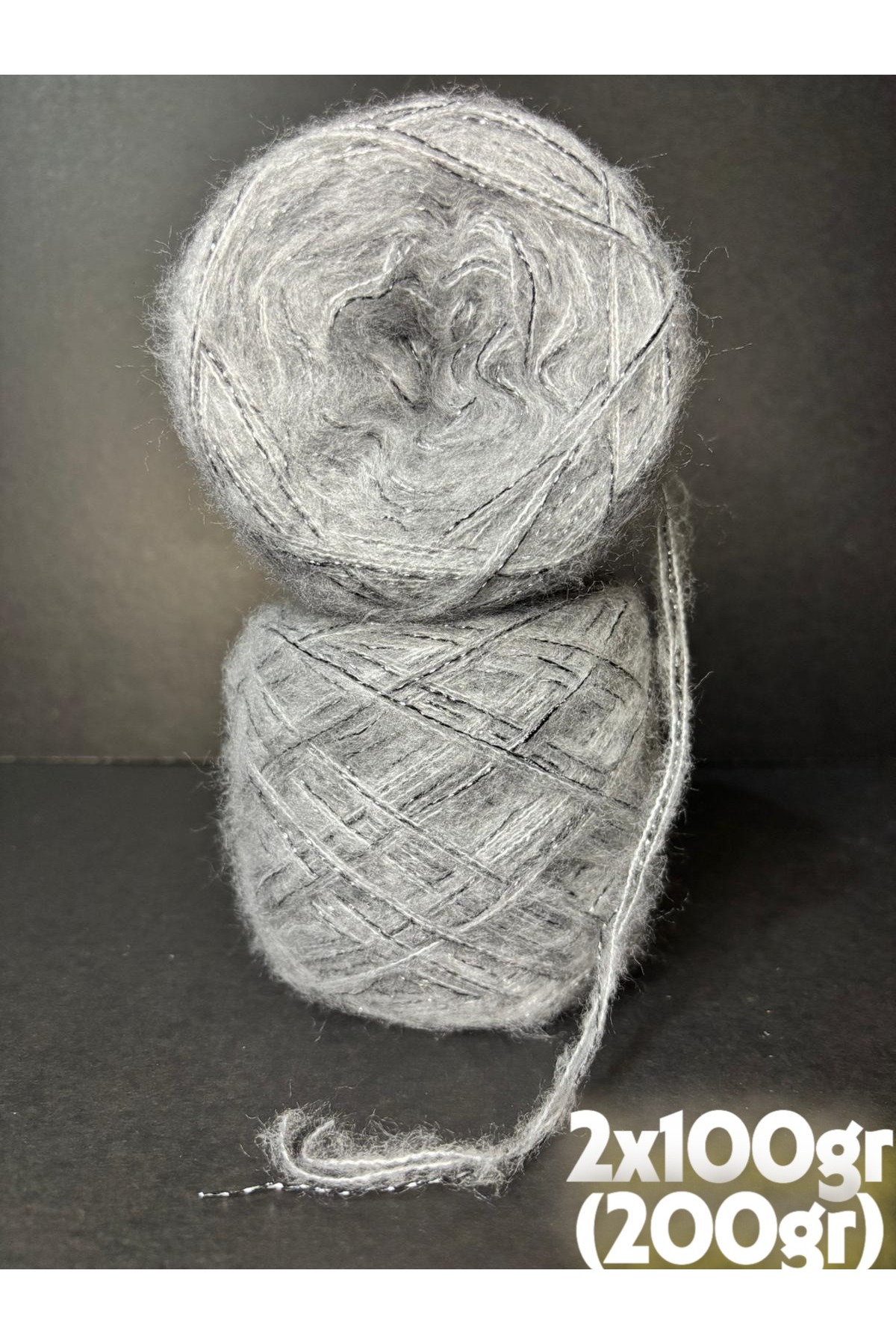 Grey (2 ply) fine moher, silver glitter (3 ply wrap) special design knit rope 200gr