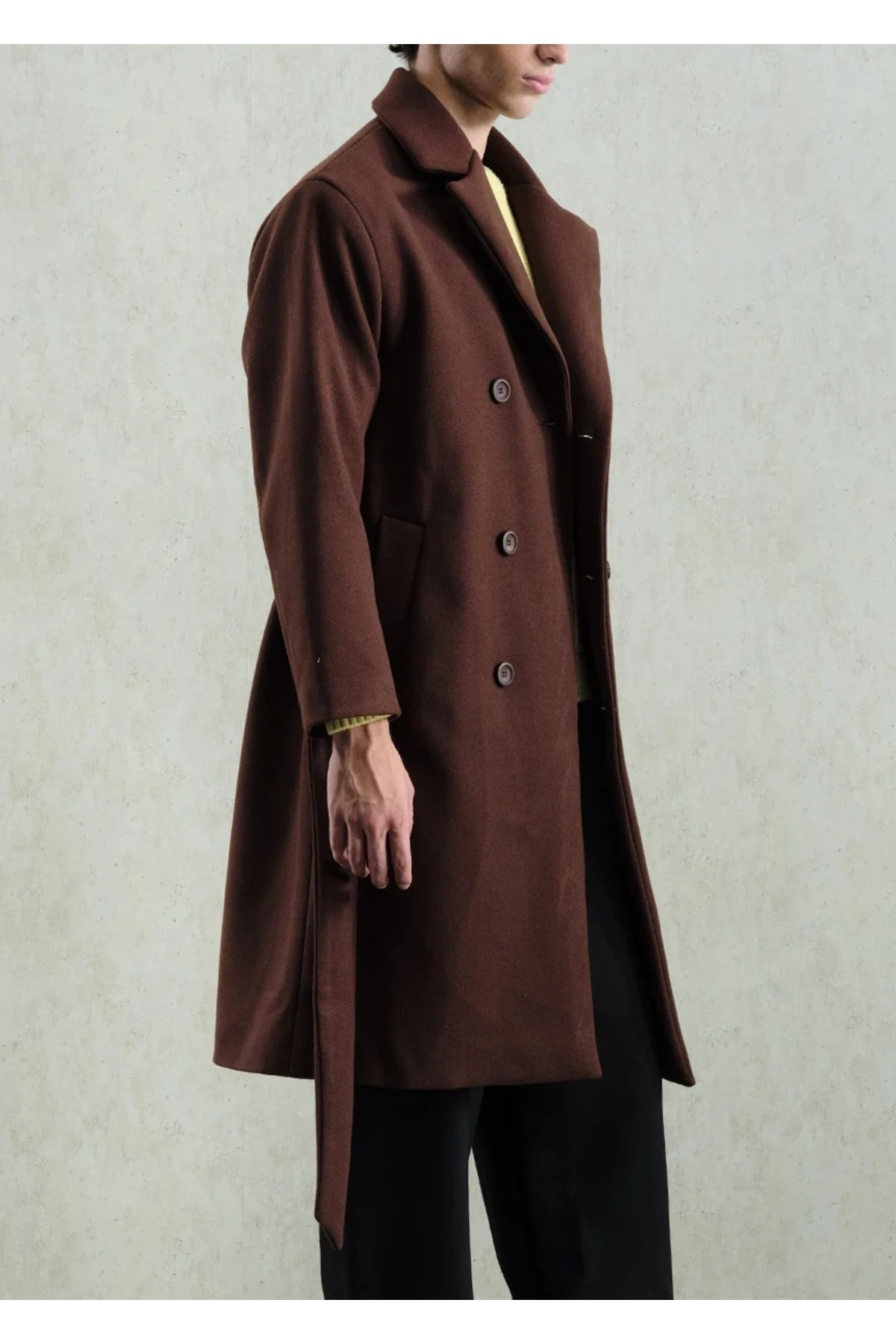 Hazhers  Erkek Kemerli Kaşe Pamuklu Kışlık Kaban - Görsel 5