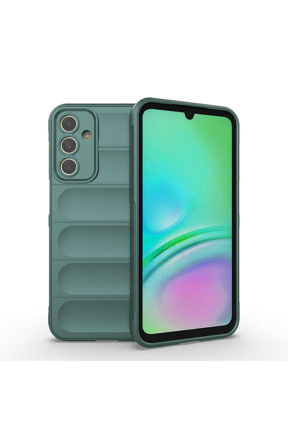 Galaxy A15 Kılıf Esnek TPU Oyuklu Arka Yüzey Tasarımlı NXXA Etnik Silikon Kapak - Koyu Yeşil