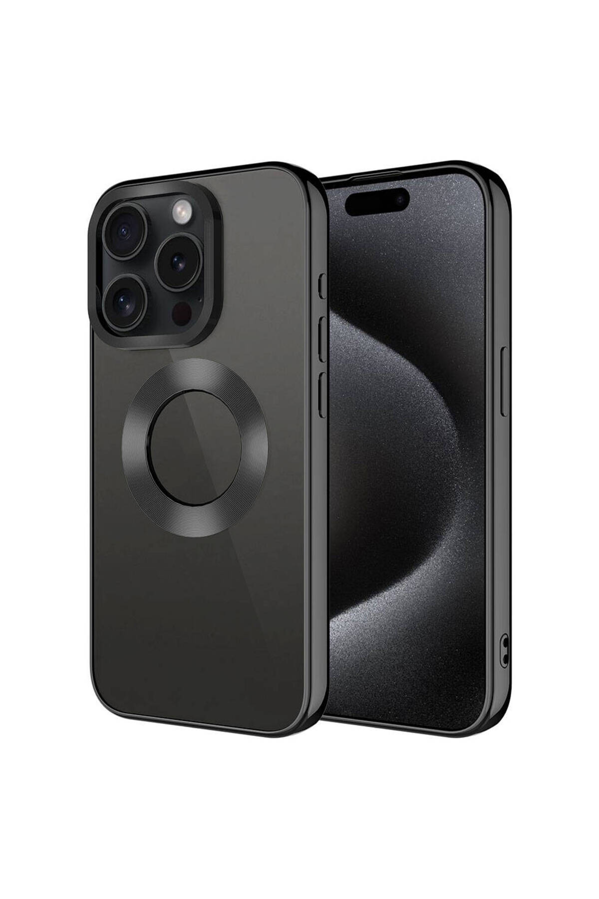 iPhone 15 Pro Uyumlu Tek Kamera Çerçeveli Logo Gösteren NXXA Omega Kılıf-Siyah