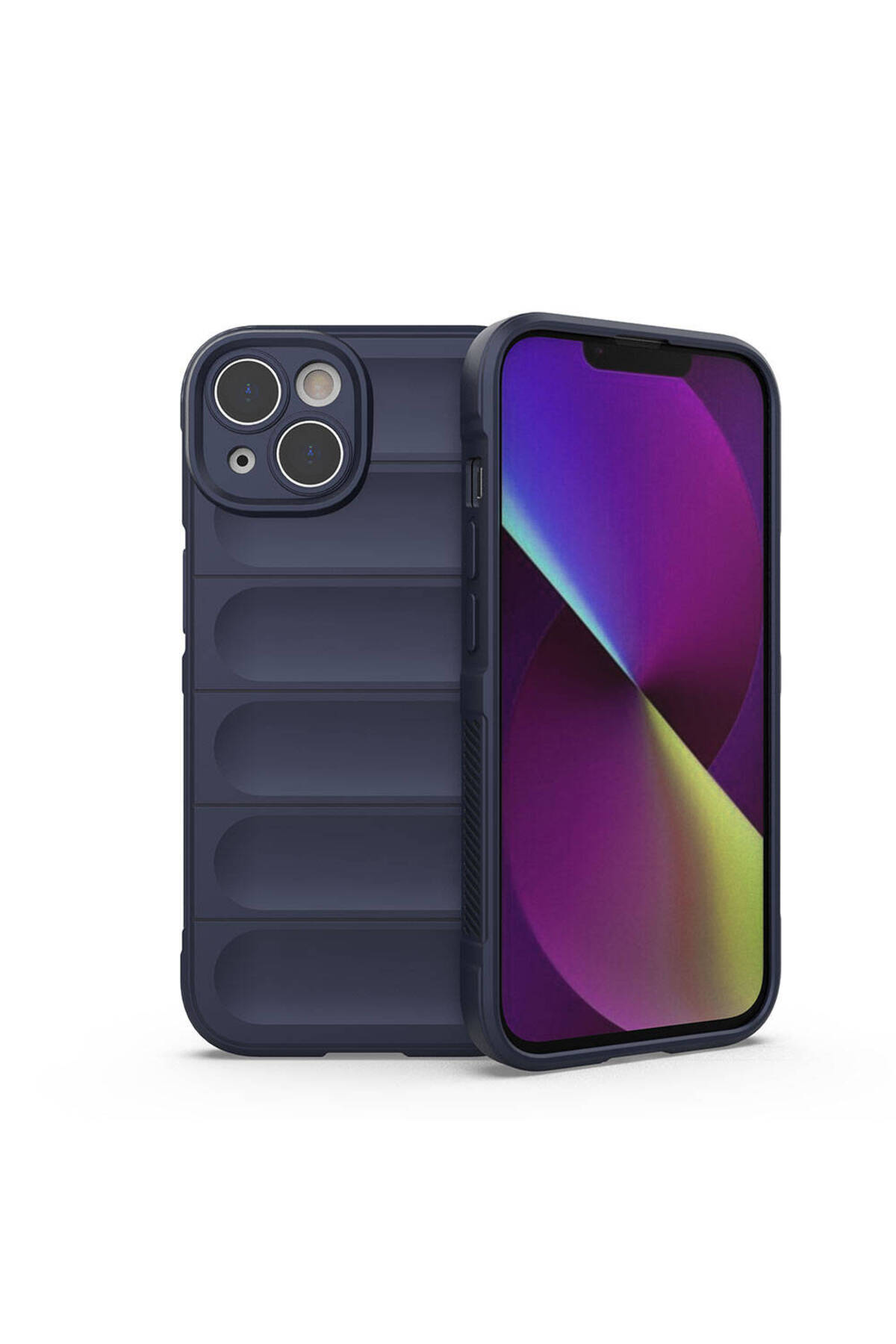 iPhone 14 Kılıf Esnek TPU Oyuklu Arka Yüzey Tasarımlı NXXA Etnik Silikon Kapak - Lacivert