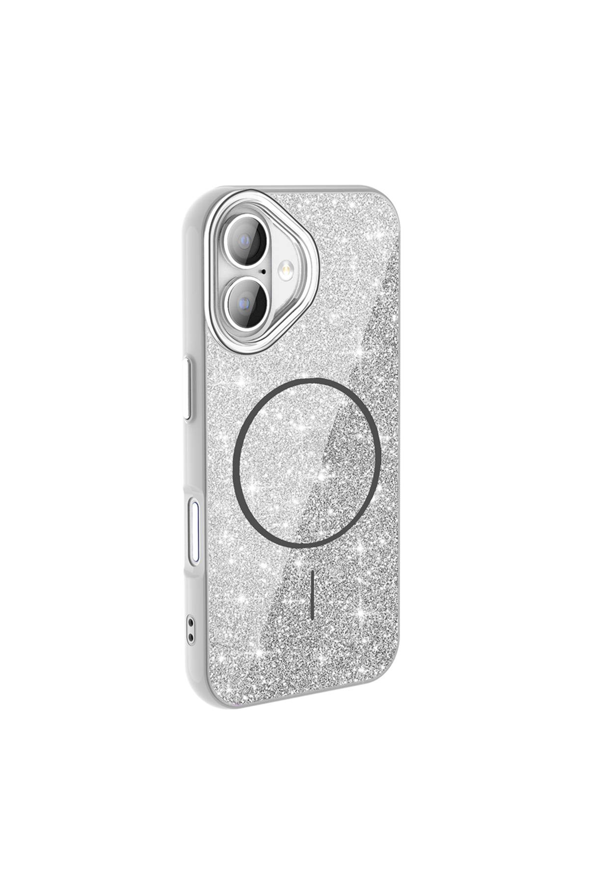 iPhone 16 Plus Kılıf Magsafe Şarj Özellikli Parlayan Simli NXXA Okso Kapak - Beyaz
