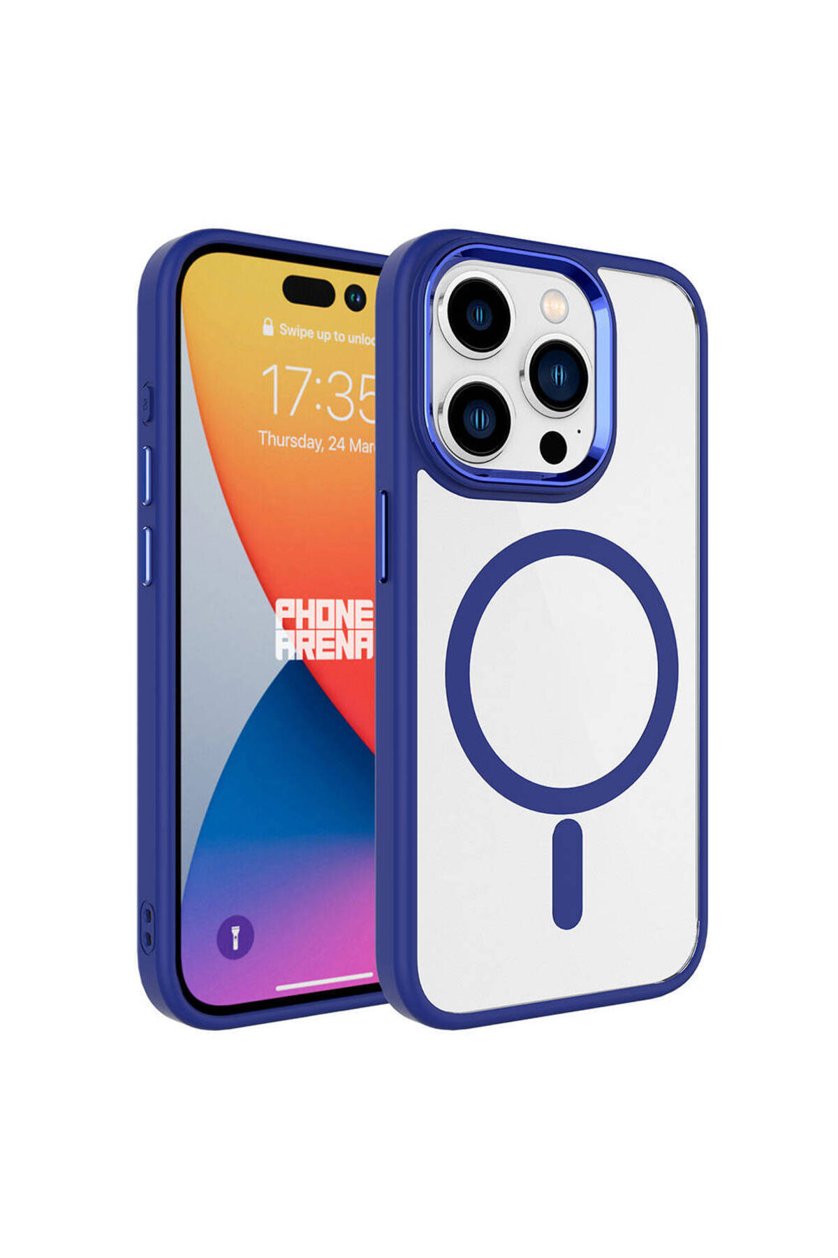 iPhone 15 Pro Max Uyumlu Wireless Şarj Özellikli NXXA Krom Magsafe Silikon Kılıf-Lacivert